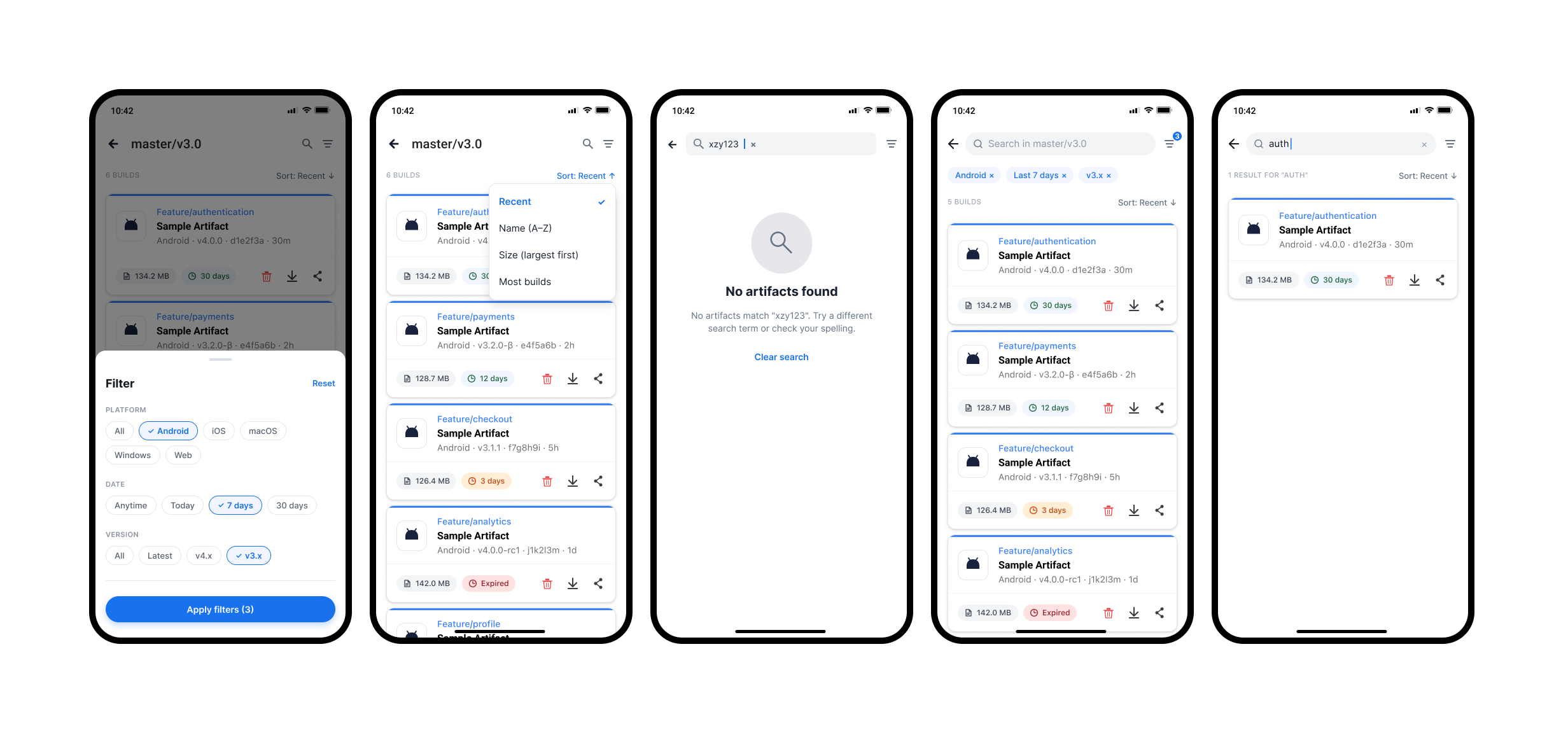 Filtering and searching builds